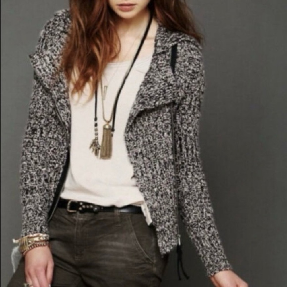 Free People Asymmetrical Moto Zip Knit Sweater Jacket size Medium